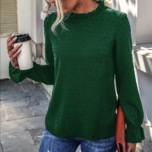 Swiss Dot Flounce Sleeve Blouse